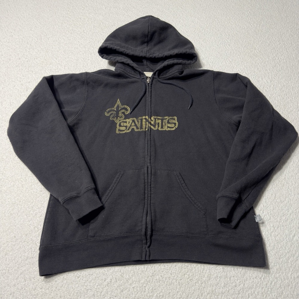 NFL Team Apparel Women's Hoodie New Orleans Saints Jacket Full Zip Black Sz S